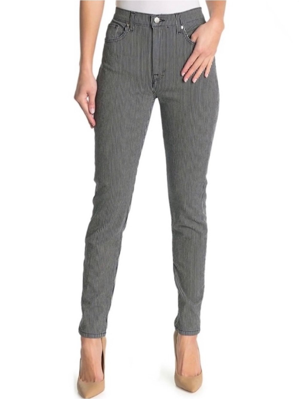 BLDWN STRIPED HIGH-WAISTED SKINNY JEANS